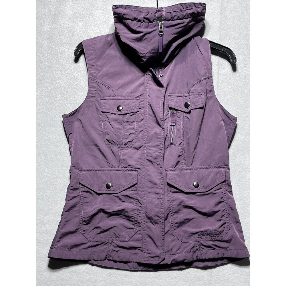 ddie Bauer Travex Women’s XS Purple Utility Vest Hooded Nylon Hiking Travel